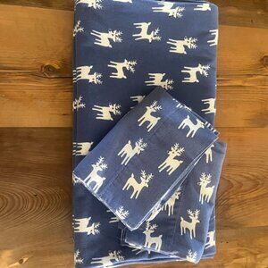 Seasons Collection Full Flannel Sheet & 2 Pillowcases Reindeer Holiday Turkey